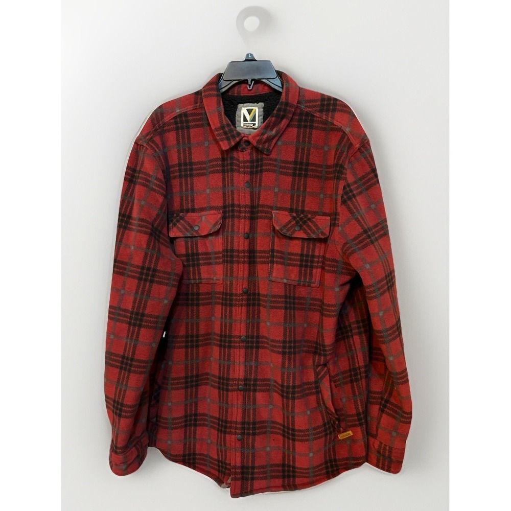 VOYAGER Shirt Jacket Mens 2XL Red Plaid Shacket Sherpa Polar Fleece Lined